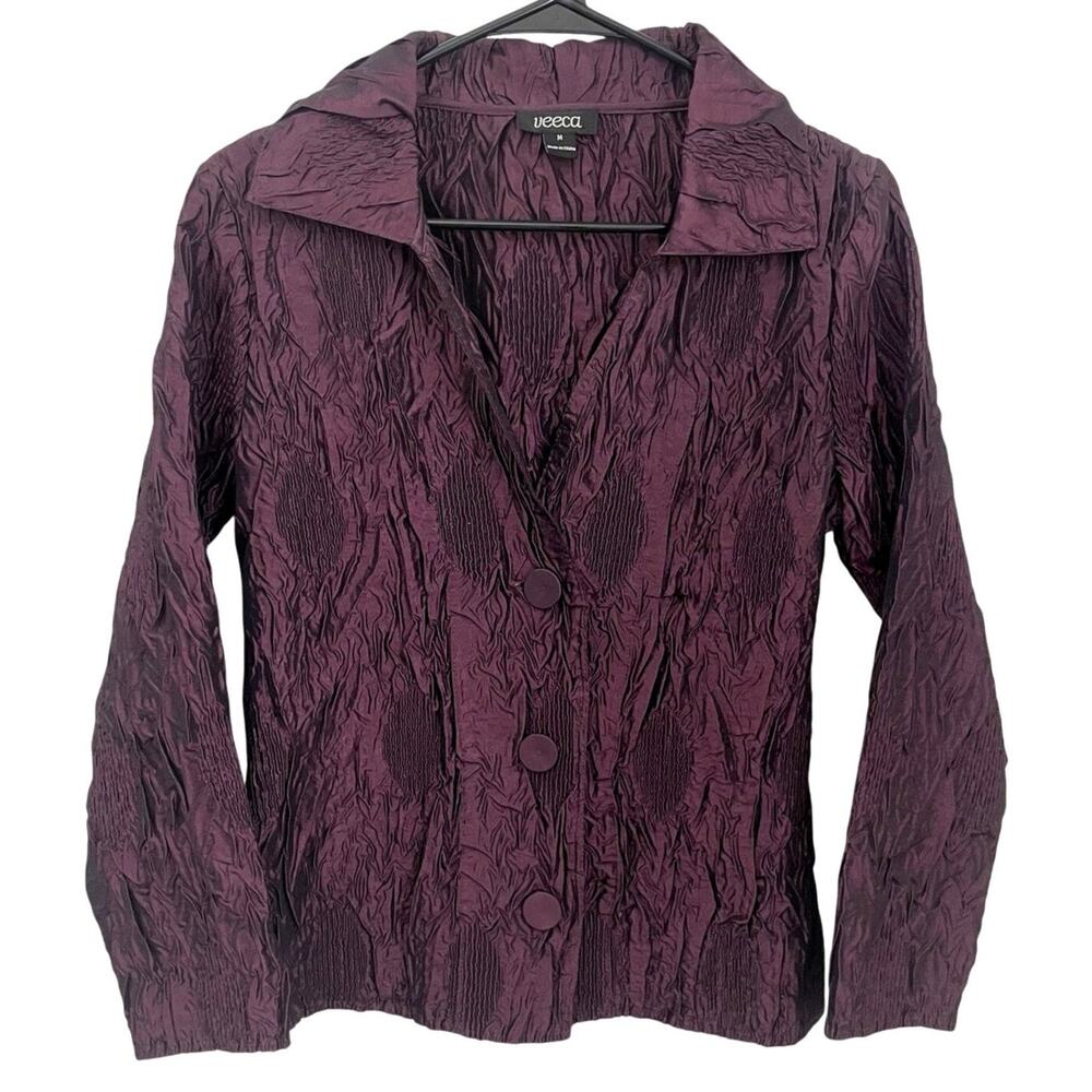 Y2K Purple Crinkle Textured‎ Blazer Jacket Fairycore Cottagecore Festival Rave M